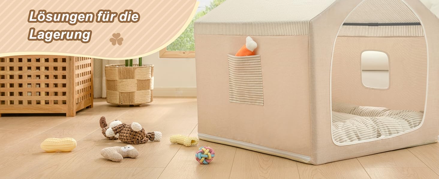 Будка для собак Jiupety, внутрішня, розкладна, для собак 4-9 кг, розмір M, 43x43x43 см, бежева