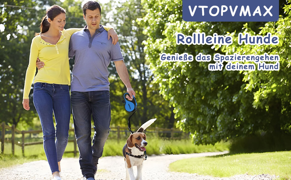 Висувна поводок для собак VTOPVMAX - для середніх та великих собак до 50 кг | Міцний поводок з безпечним кабелем, дозатор для відходів та гальмо однією рукою (Білий) Білий (8 м, Синій)