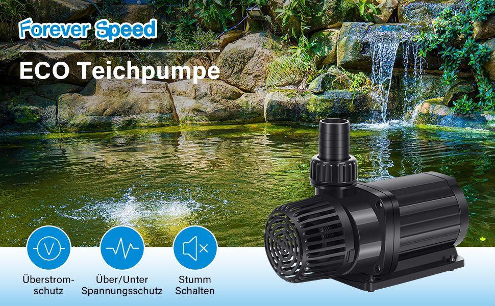 Насос для ставка Forever Speed ECO 10000 л/год 90 Вт, фільтр-помпа для водойми, енергоефективний насос для садового ставка, водоспадів, фонтанів