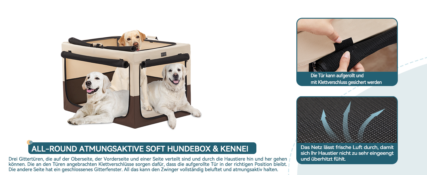 Складаний контейнер Petsfit для великих собак, домашній транспортний бокс, регульований дизайн, сітчасті вікна, розмір L (76×50×49 см), колір кава
