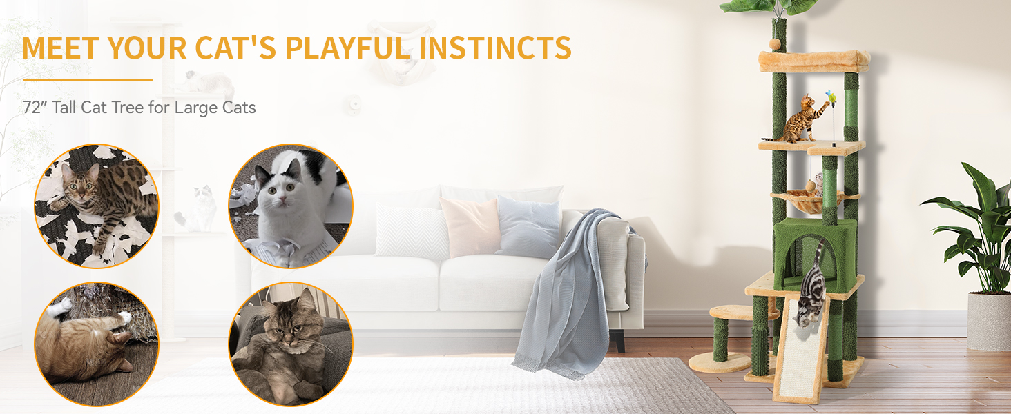 Котячий комплекс YITAHOME з когтеточкою, будиночком та іграшками, 82x74x185 см