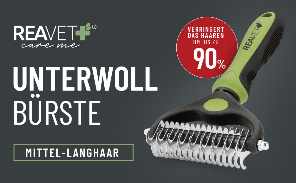 Щітка для собак та котів ReaVET для видалення підшерстя та ковтунів. Підходить для великих порід, має масажний ефект та захищає верхній шар шерсті. Розмір M-L