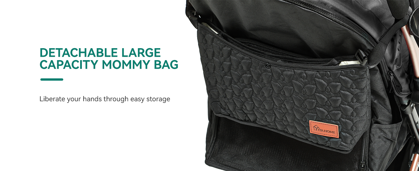 Візок для собак та котів YITAHOME, чорний, до 22 кг, складна конструкція, з сумкою, подушкою, сітковими вікнами та кошиком для зберігання