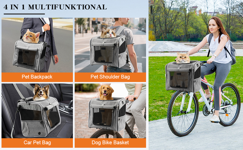 Корзина для собак на велосипед Eiito з анти-кіп системою | Безпечна переноска для собак до 6 кг, також як рюкзак та автотранспортна сумка | Для маленьких собак