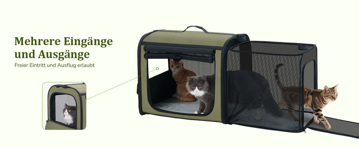 Pecute Розширювана переноска для котів та маленьких собак, переноска-трансформер, 61 x 52 x 45 см, для подорожей, темно-сірий, темно-зелений