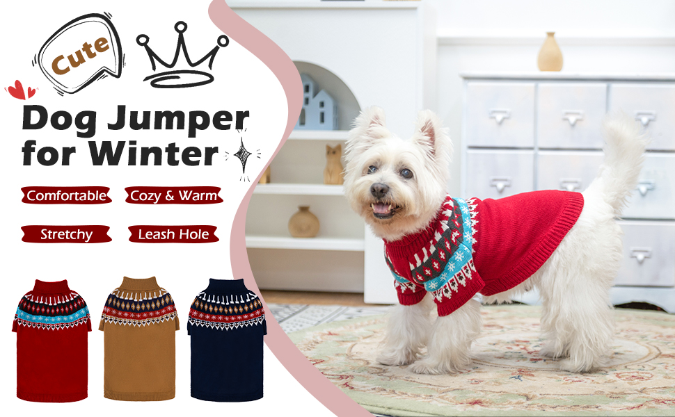 Пуловер для собак EXPAWLORER Fair Isle з візерунком Fair Isle - стильний светр, кофта для цуценят, маленьких, середніх та великих собак, з високим коміром, червоного кольору, розмір M