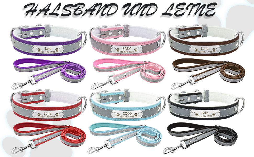 Іменний світловідбиваючий нашийник та поводок для собак та котів Senristar, блакитний комплект. Персоналізований нашийник з гравіюванням, XS (ширина 1,5 см, обхват шиї 19-25 см)