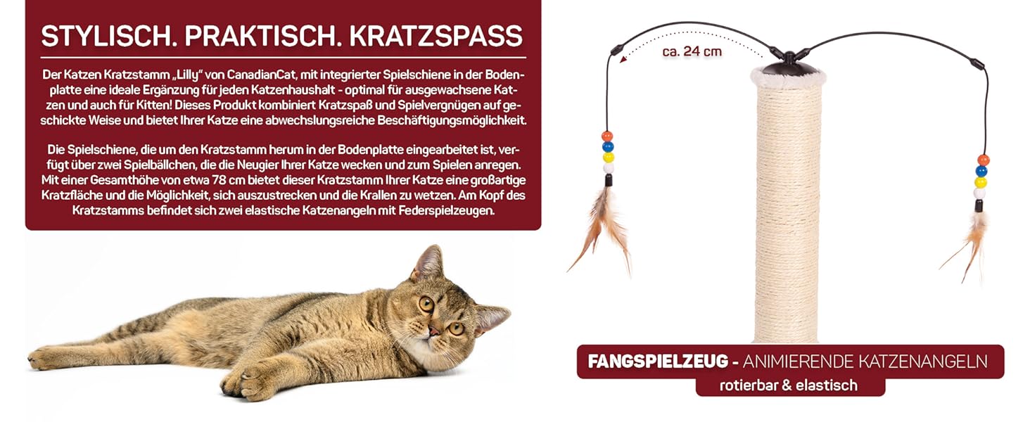 Котячий стовпчик Lilly - інтерактивне котяче іграшкове обладнання для самостійних занять | 78 см | 33 x 33 x 80 см