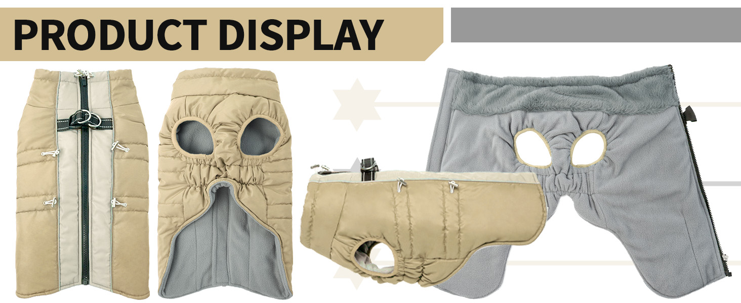 Водонепроникний теплий зимовий одяг для собак - куртка-манжетка з отвором для шлейки, армійський камуфляж, для собак маленьких, середніх та великих порід, з світловідбиваючими смугами, блискавкою (S, Абрикосовий)