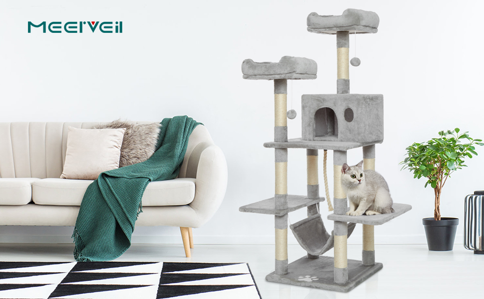 Кігтеточка Meerveil XL, 50x50x145 см, світло-сіра