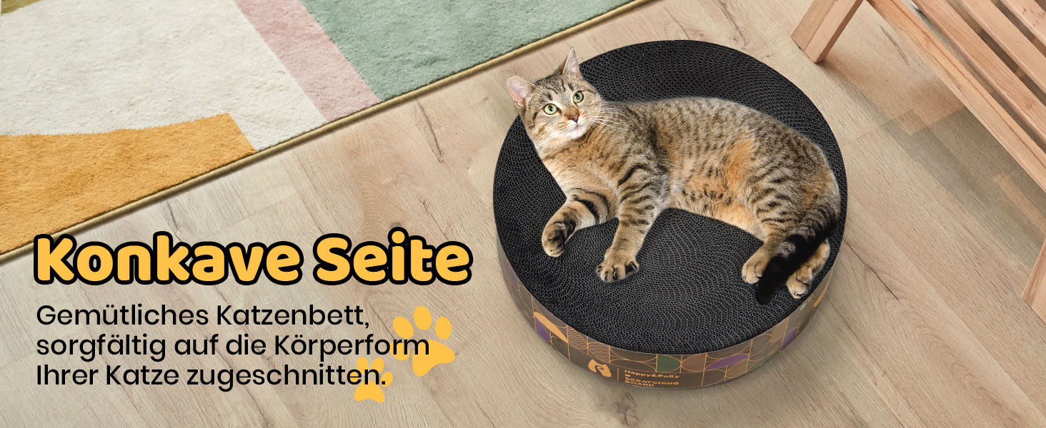 Кігтеточка Happy&Polly кругла з якісного картону, 2 в 1, двостороння, килимок для котів, іграшка, натуральний матеріал для сну/ігор/точіння кігтів, чорний колір, 40x40x10 см