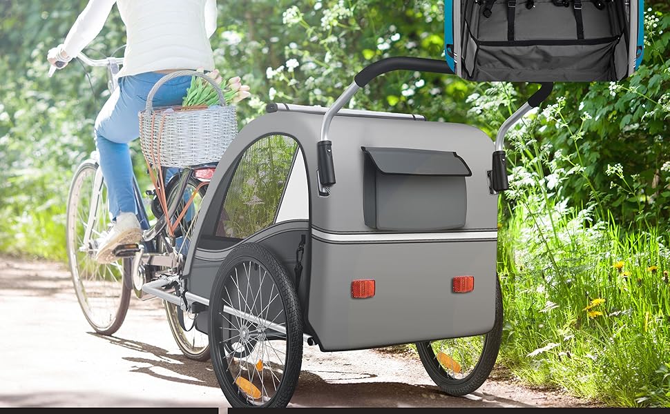 Дитячий велопричіп KESSER Sport-RX 2в1 (велосипедний/коляска) для 1-2 дітей, до 40 кг, з 5-точ. ременями безпеки, 360° обертання, тримач для напоїв та смартфона, сірий