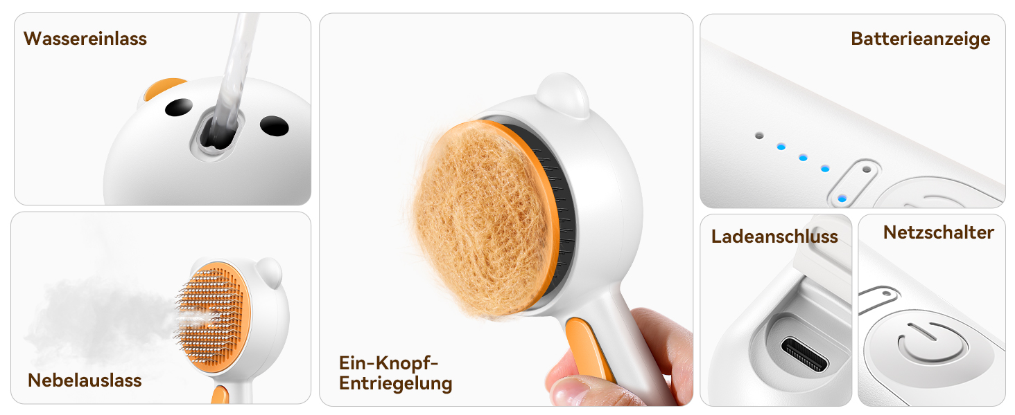 Щітка для котів FEELNEEDY з парою, USB-зарядка, для довгої та короткої шерсті, 2 швидкості, оранжева