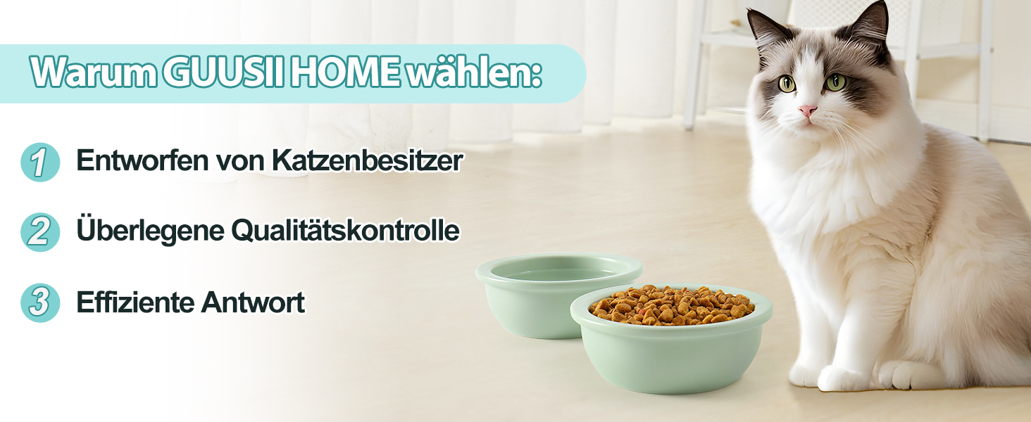 Набір мисок для котів GUUSII HOME (2 шт.) з кераміки, 360 мл, зелені, 14 см