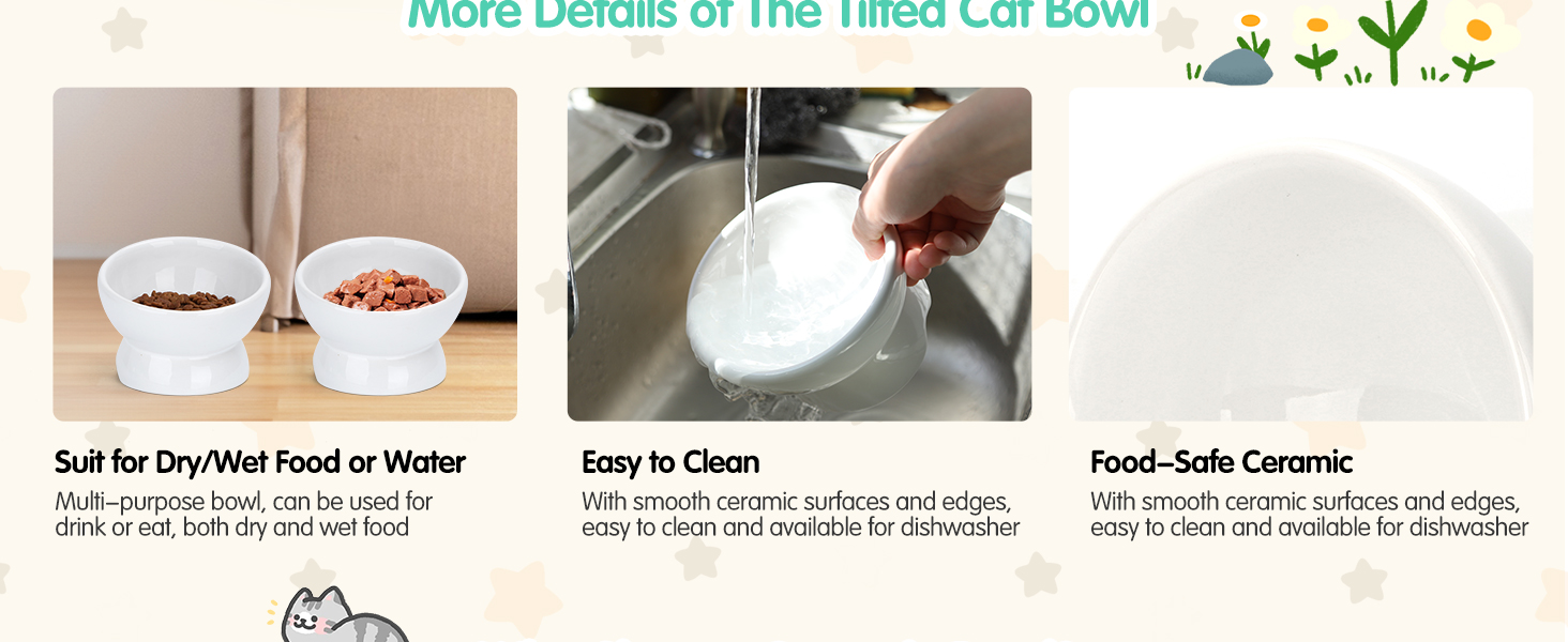 Набір мисок для котів Nobleza (2 шт) з кераміки, нахил 15°, проти блювоти, для корму та води, підходить для котів та маленьких собак, білий колір