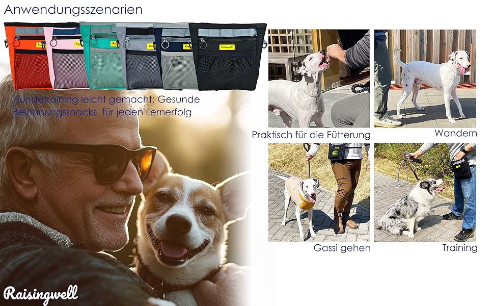 Сумка для ласощів для собак, багатофункціональна сумка для прогулянок з силіконовим кишеньком, мішок для корму для дресирування собак та дозатор ласощів, ідеальна для активного відпочинку на природі (Чорний, 4 відділення)