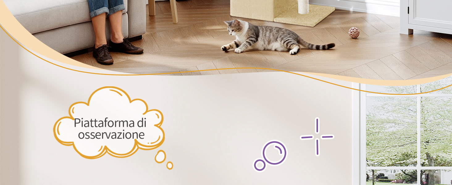 Дерево для кігтів Hzuaneri Kratzbaum 75 см, стійкий, з великою лежанкою, гrottoм, сизалевими стовпами, кошиком та іграшками, меблі для котів, MS07618LG (55 x 30 x 75 см, бежевий)