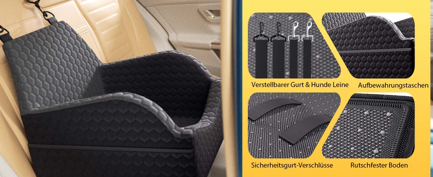 Автокрісло для собак UNICITII: безпечне та зручне автоліжко для собак малого та середнього розміру (до 13.6 кг), чорного кольору.