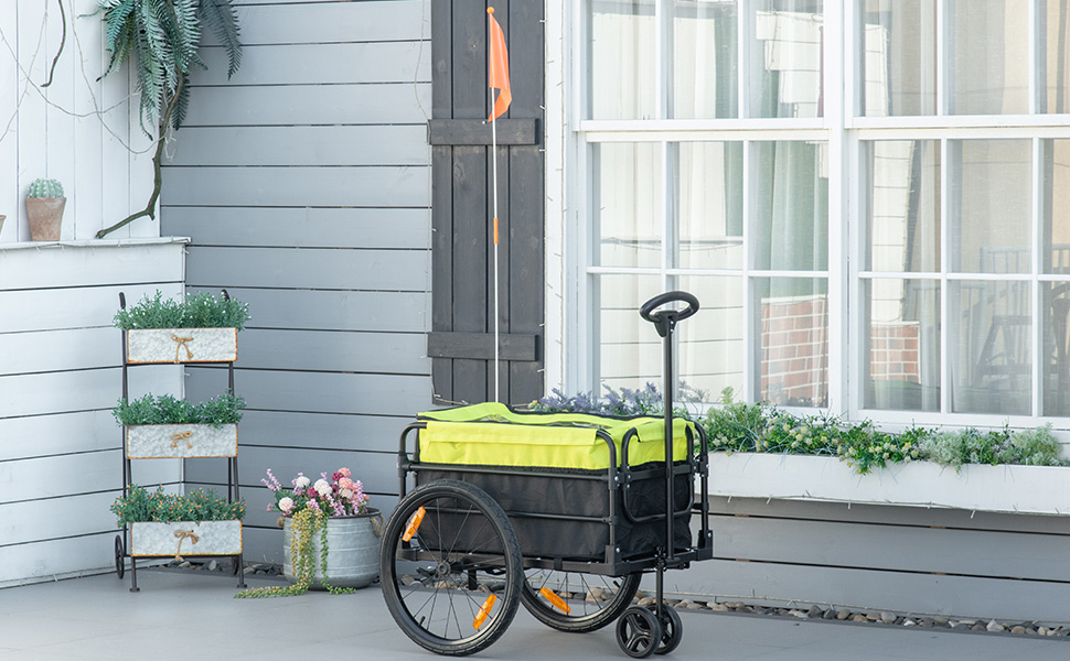 HOMCOM 2-в-1 Причіп для велосипеда, вантажний причіп, транспортний причіп для велосипеда з 20-дюймовими повітряними шинами, вантажопідйомність 40 кг, сталь, оксфордська тканина, 130 x 64 x 64/103 см (Чорний+Жовтий)