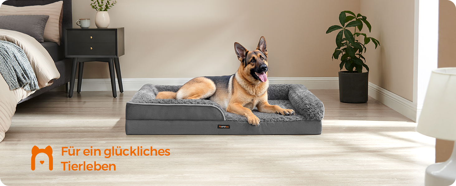 Ортопедичне ліжко для собак Feandrea, середнього розміру, водонепроникне, знімний плюшевий чохол, 91 x 68 x 16 см, PGW252G02 (XXL 122 x 85 x 16 см, сірий)