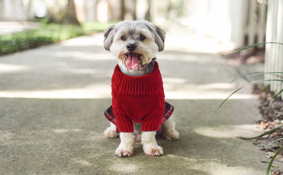 Пуловер для собак з коміром-гольф на Новий Рік, теплий одяг для цуценят, класичний в'язаний одяг для маленьких собак, чихуахуа, теплий одяг на Новий Рік, одяг для домашніх тварин (червоний, S)