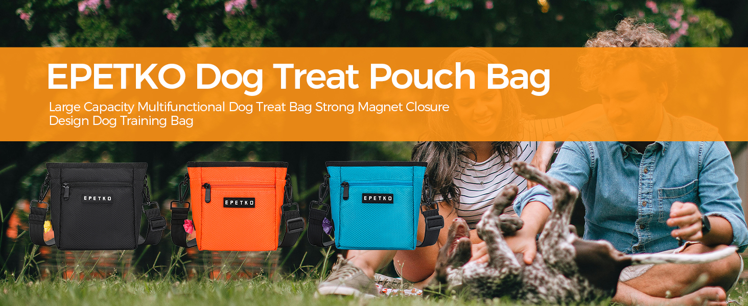 Чорна сумка для ласощів для собак великого об'єму з регульованим ремінцем та міцним магнітним закриттям