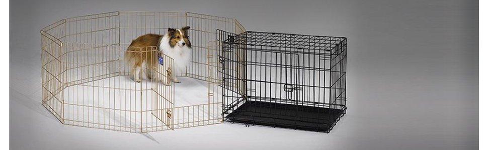 Клітка для собак Midwest Homes for Pets 542-30, металева, розкладна, з дверцятами, 157x157x76 см, золотисто-цинкована