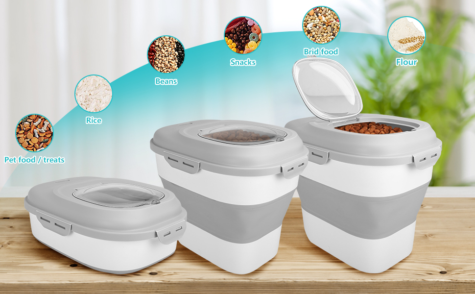 Контейнер для корму для собак та котів, 12-15 кг, з герметичним закриттям та кришкою-відкидним механізмом, на колесах