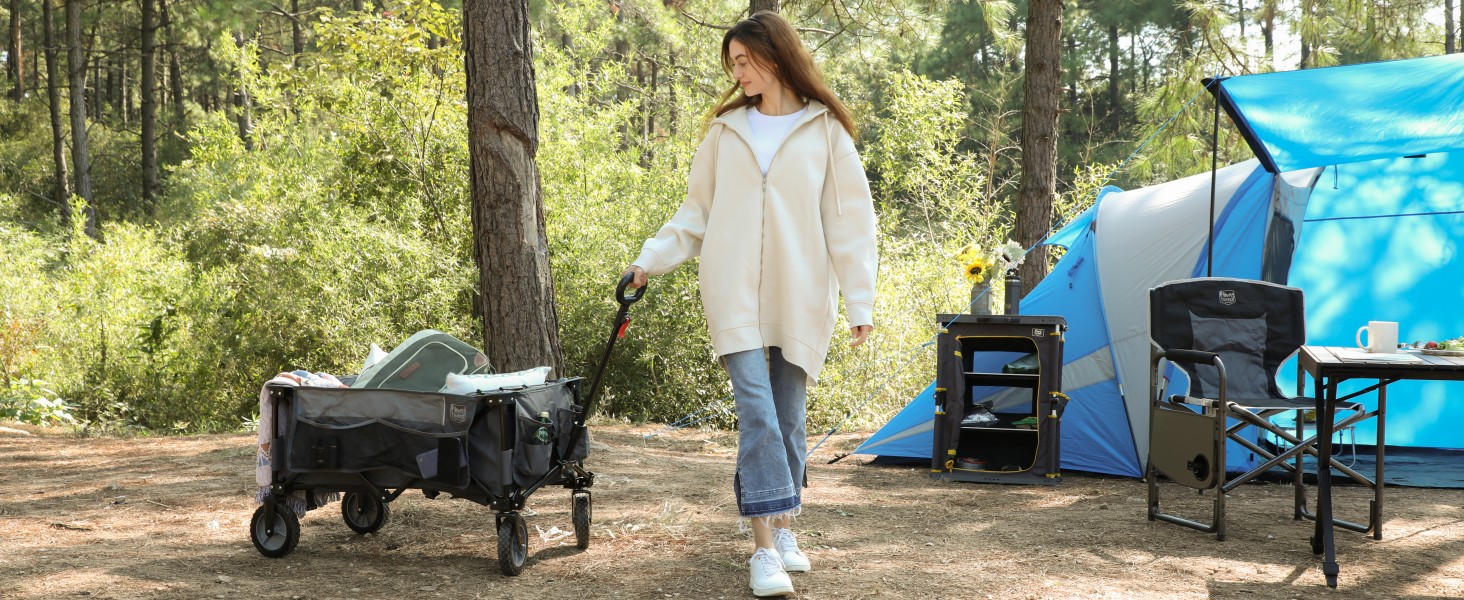 TIMBER RIDGE XXL: Садовий візок-трансформер з кишенями та тримачем для напоїв, для всіх типів місцевості, чорний