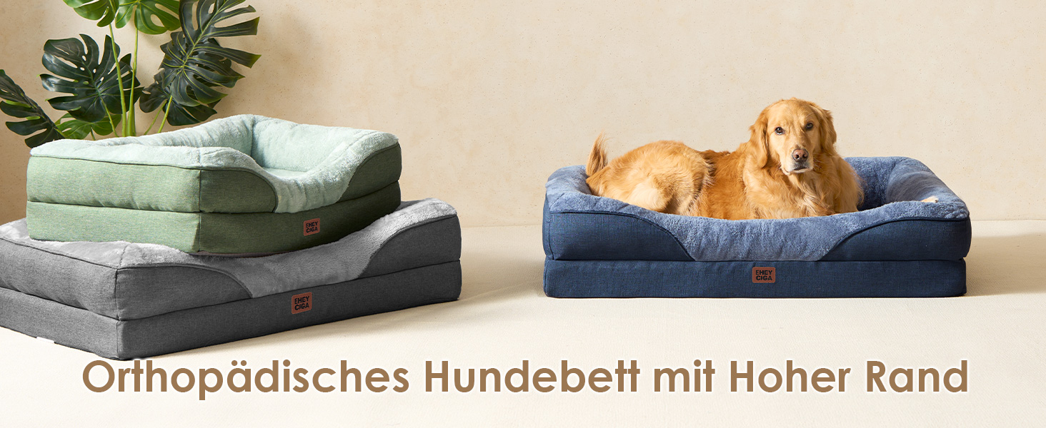 Ортопедичне ліжко для собак середніх порід, 91x68x17.5 см, з Memory Foam, миється та водонепроникне, кошик для собак з 4 бортиками, диванчик для собак, антиковзаюче, (106 x 76 x 18.5 см, Морська синя)