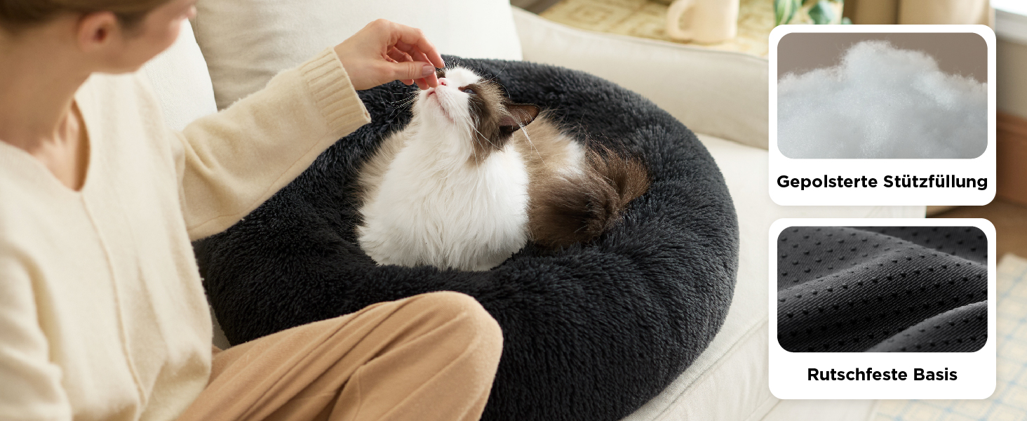 Кругле ліжко для котів BEDSURE Ø 60 см, м'яке, плюшеве, для котів та маленьких собак, 60x60x14 см