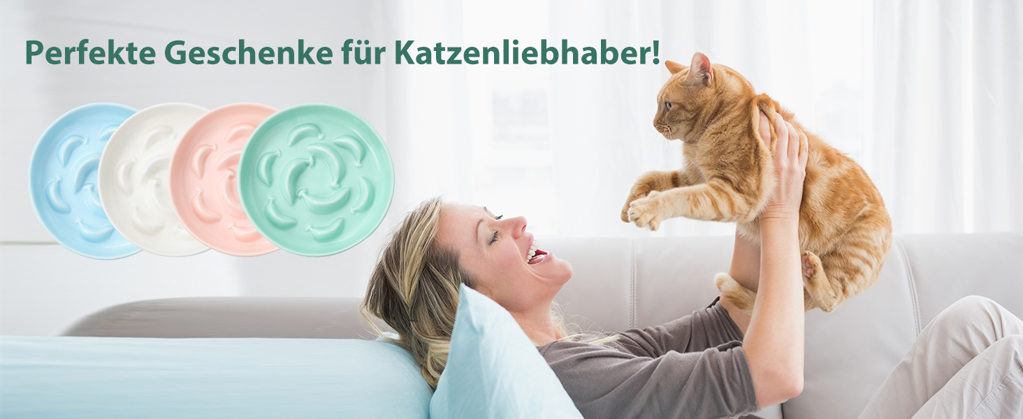 Набір мисок для котів Anti Schling Napf: 2 шт. з кераміки, для повільного годування, білі та блакитні