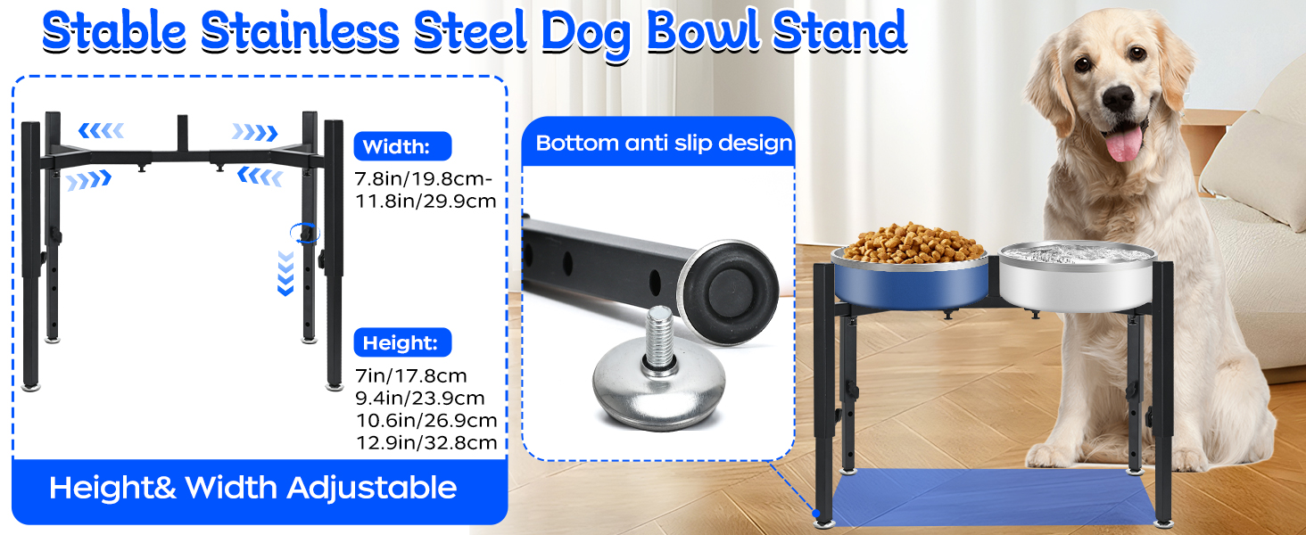 Підставка для корму для собак, регульована по висоті, металева, Quadrangle
