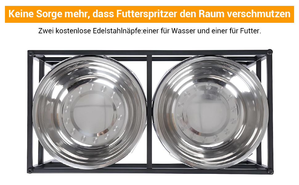 Підставка для мисок для собак TEKEPL - 2 миски з нержавіючої сталі, стійка, антиковзаюча, для води та корму (M)