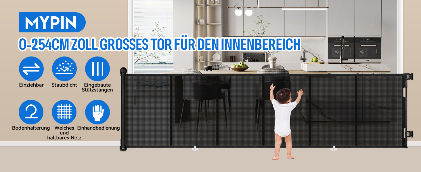 Захист для дверей MYPIN, висувний, 0-140 см - сітка для собак, дітей, для дому та вулиці, чорний