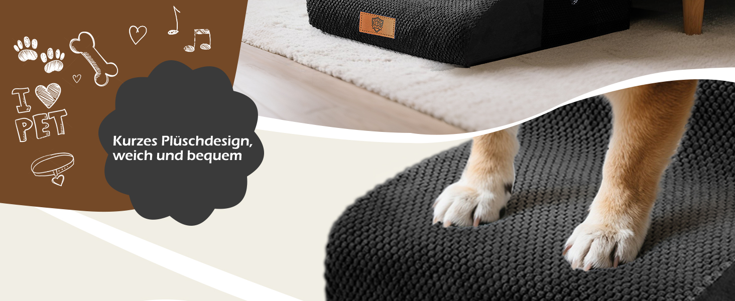 Сходинка для собак Eukue 3 сходинки, для маленьких собак та котів, портативна рампочка для ліжка та дивану, з високощільним шаром піни та чохлом, чорного кольору