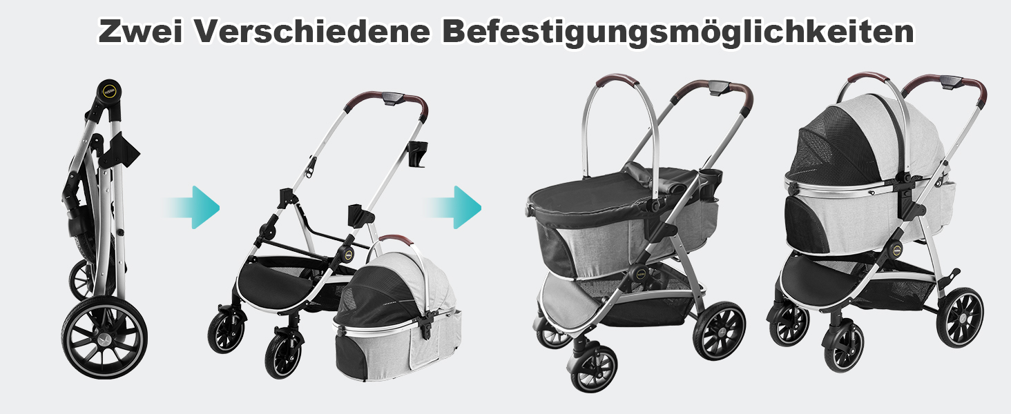 Візок для собак DAISTERN, складаний, до 25 кг, сірий. Легкий алюмінієвий каркас, поворотне EVA-колесо з амортизатором та гальмом, 4-в-1 для прогулянок, міста та ветеринара.