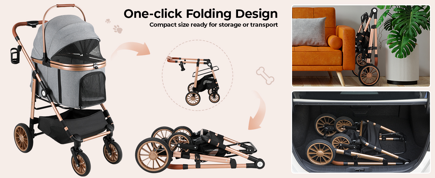 Візок для собак Mamizо 3-в-1: візок-будiвельник для собак та котів (до 25 кг), сірий. 4 колеса, складаний