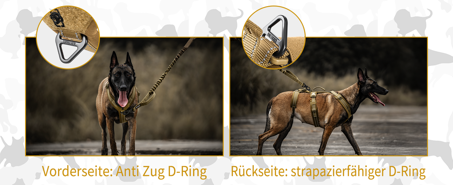 OneTigris HOUNDLOCK Тактичне шлейка для собак, надійна, регульована, з м'якою підкладкою, з ручкою, 2D-кільцями та світловідбиваючими елементами (M, L:27-41кг, обхват шиї 45-63см, обхват грудей 68-91см), Колір: Коричневий