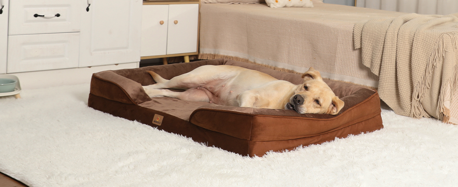 Ортопедичне ліжко для собак великих порід, ергономічне собаче ліжко з піною у формі яйця, водовідштовхуваче ліжко для собак, 89x63 см, світло-сірий (Braun, L 106 x B 81 x H 17 см)