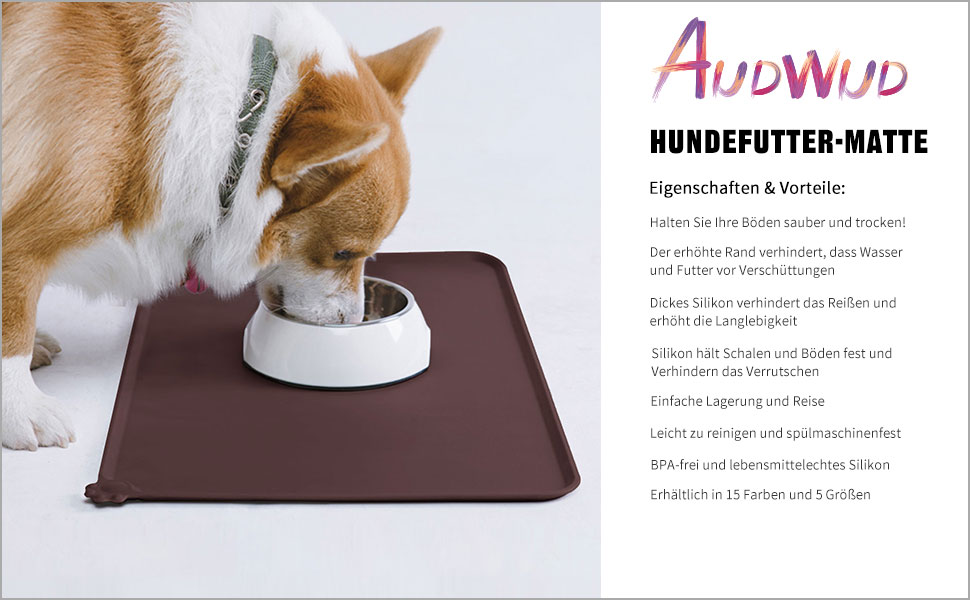 Силіконовий килимок для годування собак та котів AUDWUD, водонепроникний, антиковзкий, 61x41 см, темно-коричневий