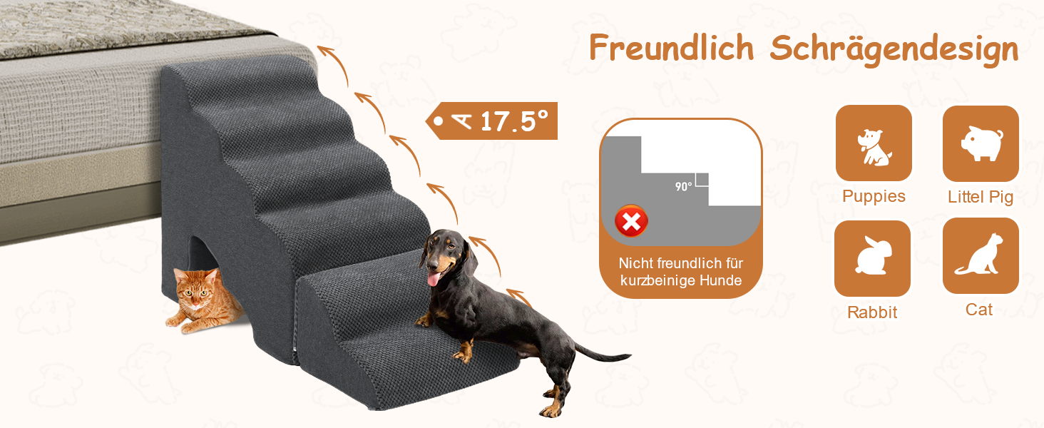 Східці для собак A.FATI 60 см, 6 сходинок, для ліжка, рампи для пружинного матрацу, неслизькі, для маленьких/травмованих собак та котів, темно-сірий колір