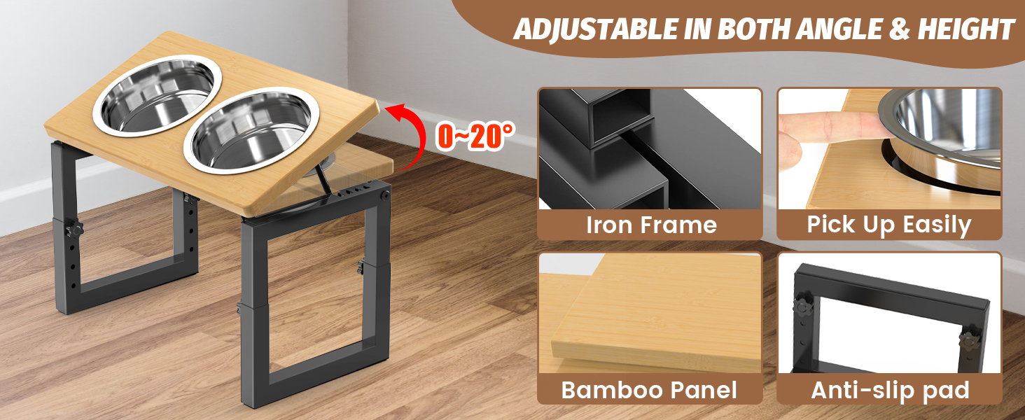 Підвищена годівниця для собак середніх та великих порід, чорна. 2 миски з нержавіючої сталі, регульована висота