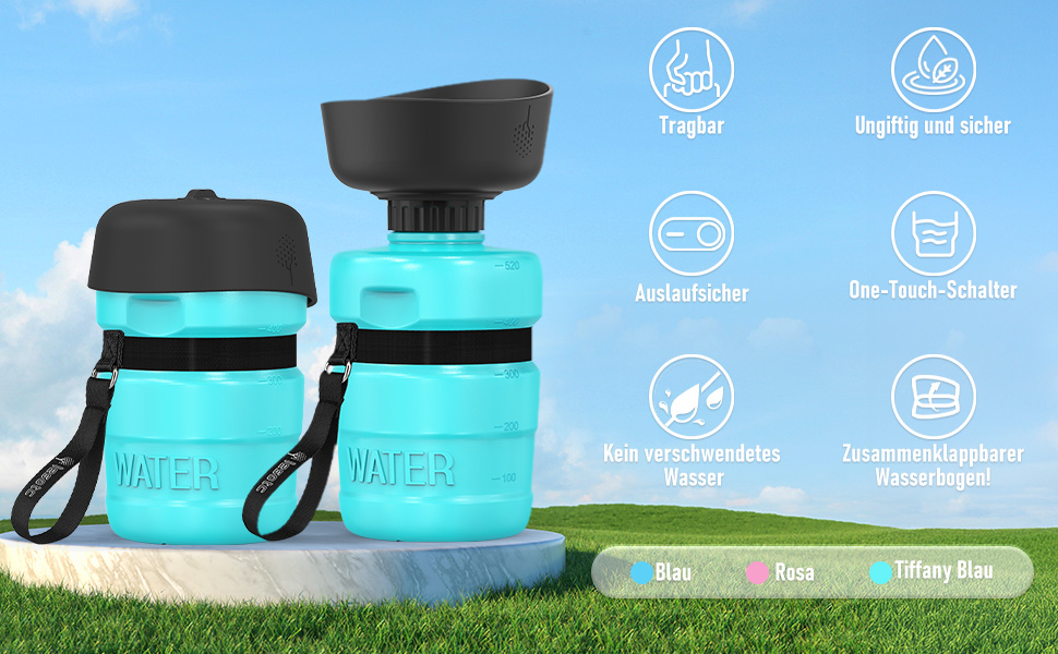 Складана пляшка для води для собак Lesotc, 520 мл, рожева - витоки виключені, для прогулянок, подорожей та кемпінгу