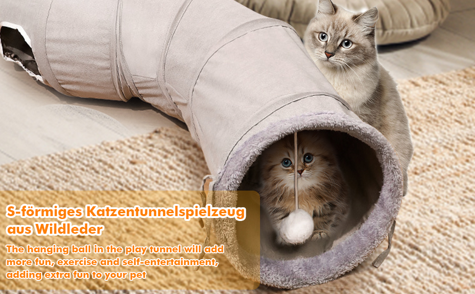 Туннель для котів Nimomo, складаний, S-подібний з іграшкою-м'ячиком, інтелектуальна іграшка для кошенят, кроликів та маленьких тварин