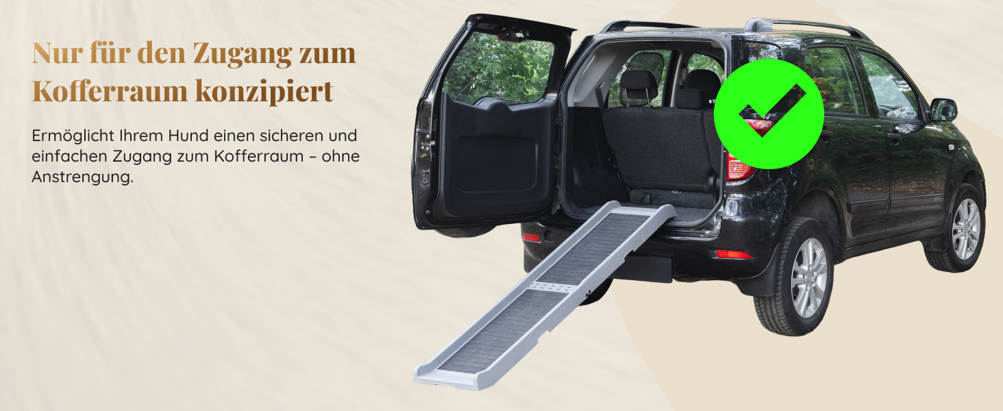 Рампа для собак у машину, складана – 174 см, 38 см – протиковзка гумова поверхня, для великих собак – стійка сходинка для авто та SUV – вантажопідйомність 136 кг – чорна (світло-сіра)