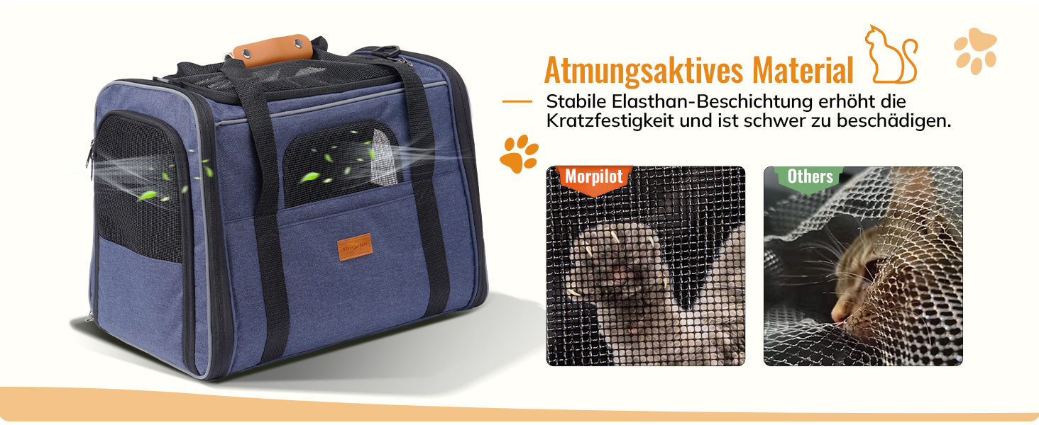 Транспортна переноска для котів та цуценят Morpilot до 7 кг, переноска для тварин з безпечними застібками, складна миска, підходить для візитів до ветеринара, авто та літака