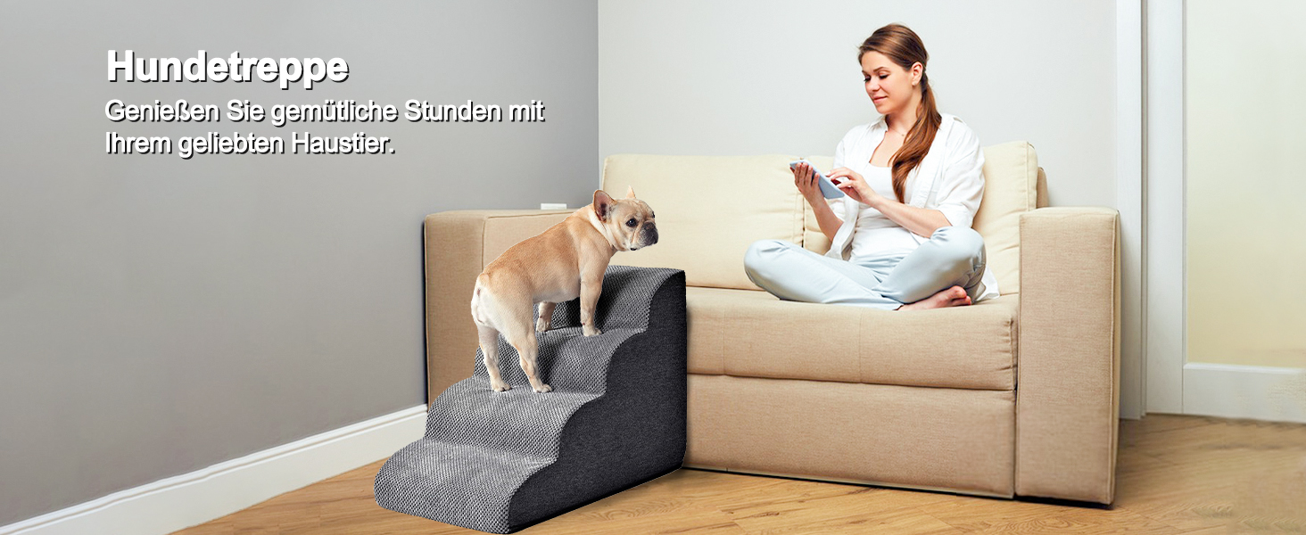 Сходинка для собак Galatée: зручна та стабільна, 5 сходинок, знімний, пральний чохол, протиковзка, для диванів, ліжок та авто