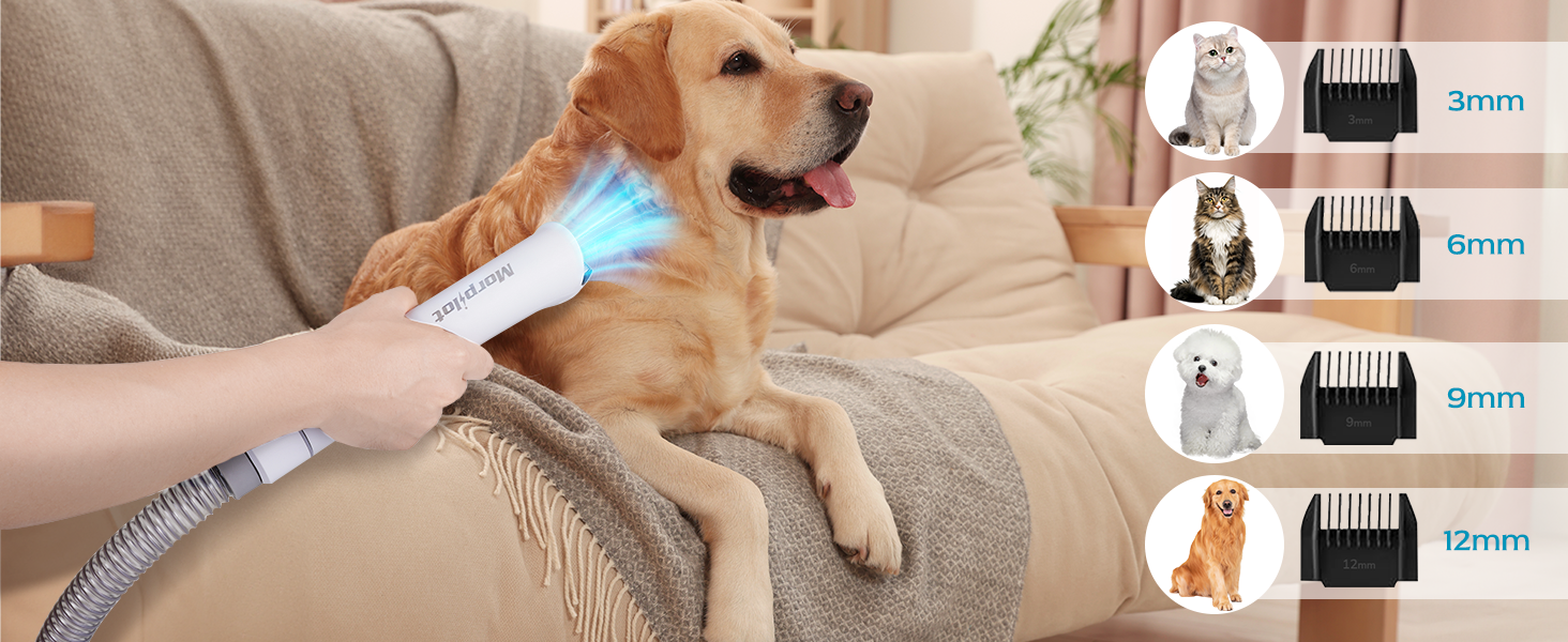 Електрична машинка для стрижки собак Morpilot з пилососом та насадкою-щіткою, 12000Pa, білий колір