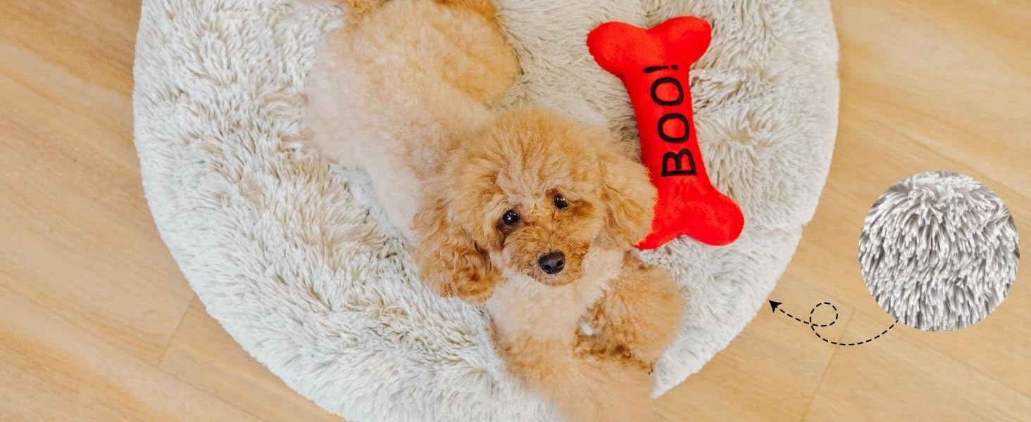 Кругле ліжко для собак та котів, діаметр 60 см, сірого кольору, м'яке, пухнасте, кошик для собак маленьких та середніх порід